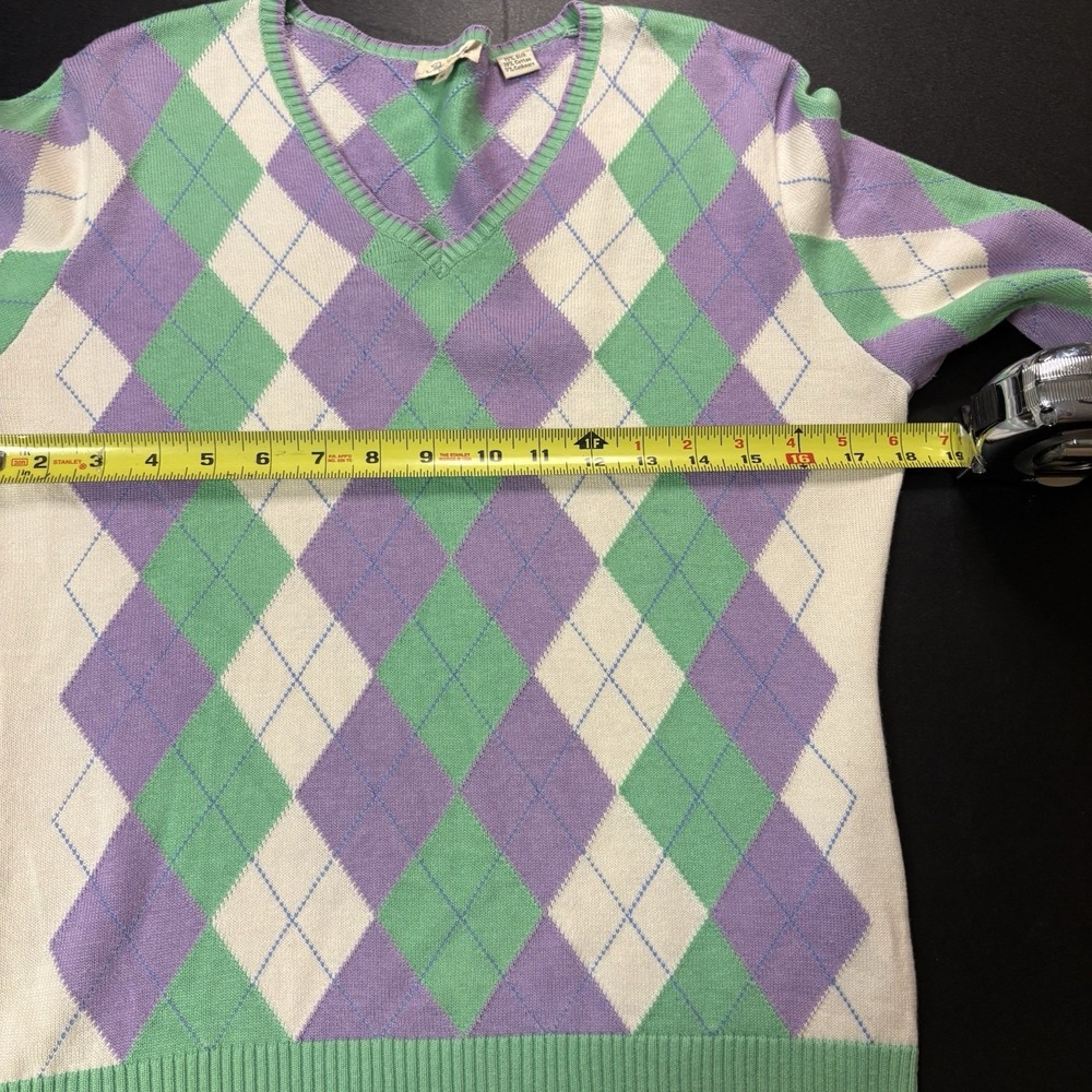 Womens Peter Millar Argyle Sweater 3/4 Sleeve Silk Cotton Cashmere Sz M Golf - Picture 6 of 9
